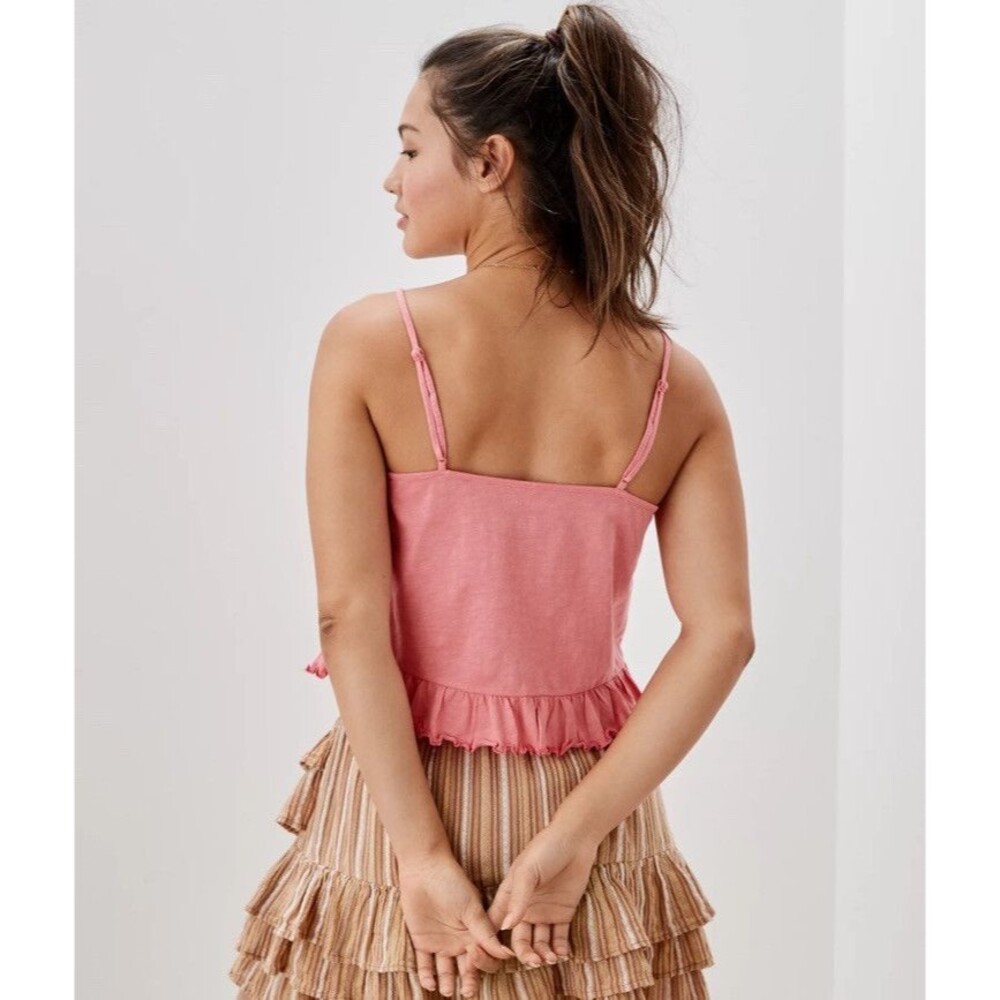 American Eagle Cropped Tank Top Size XL Pink Ruffle Hem NWT - Picture 4 of 12